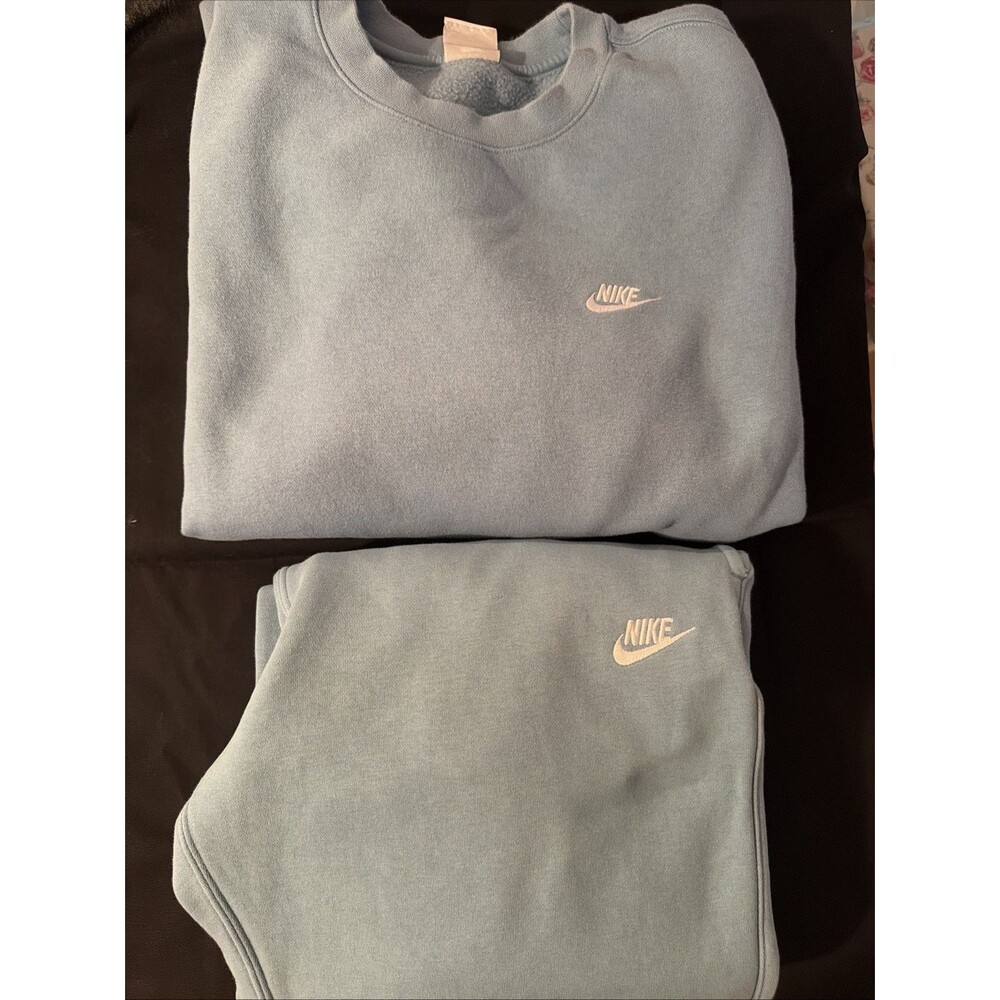Nike Sportswear Club Fleece Gray Blue Sweatshirt & Joggers Set Size Medium